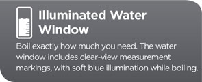 Illuminated water window includes clear-view measurement markings.